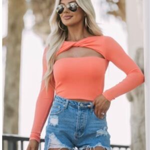 Coral Long Sleeve Twist front top